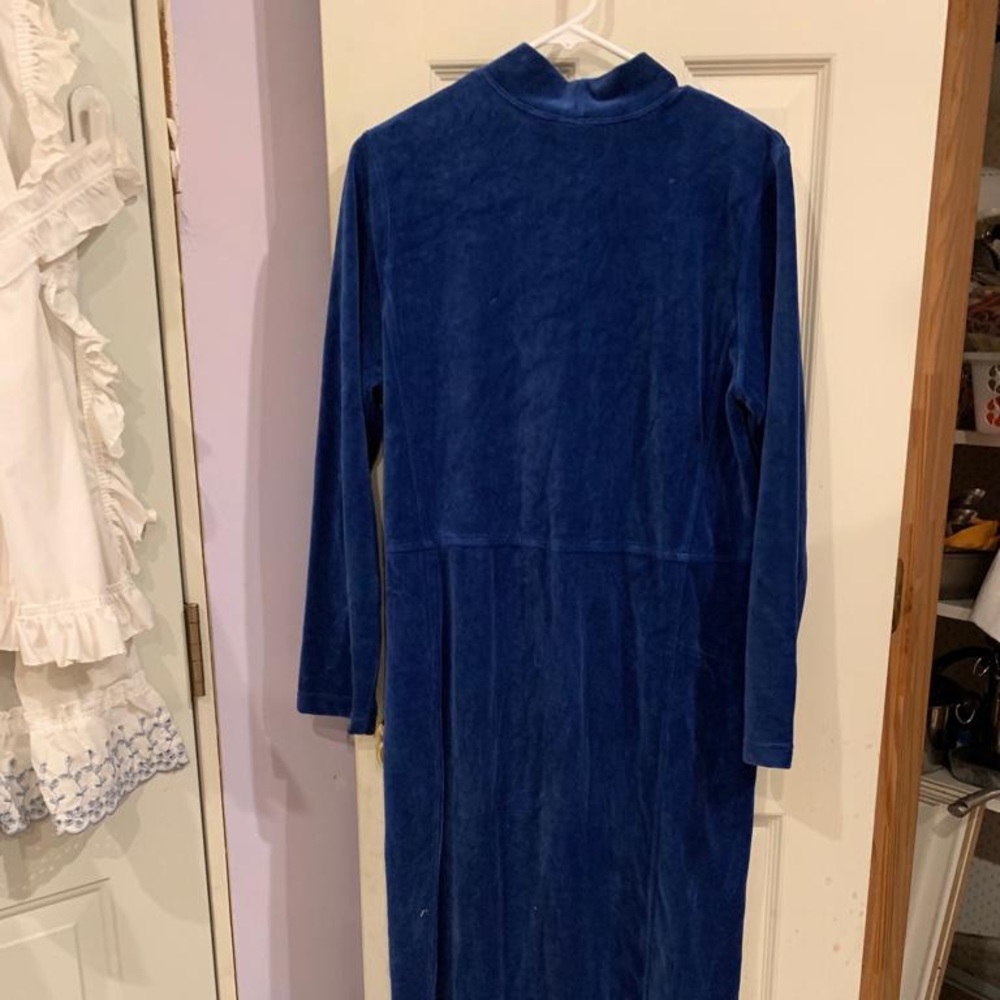 Blue velour long sleeve dress